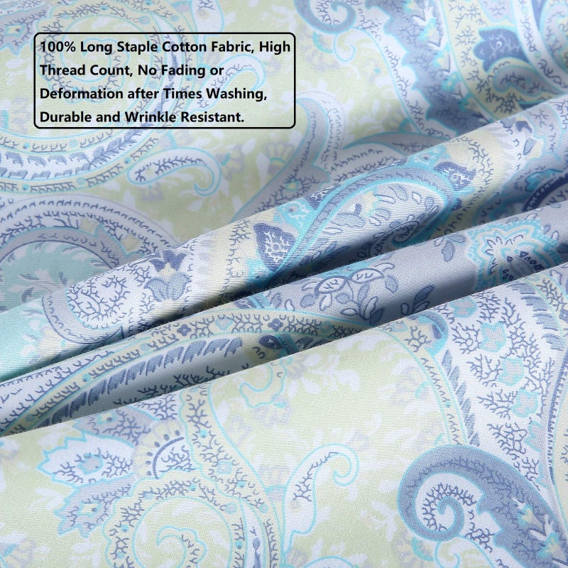 YOUSA YOU SA Pillow Cases Set 100% Cotton Blue Paisley Design Pillowcases Set of 2 Pillow Covers(Standard,Color-2) - Image 4